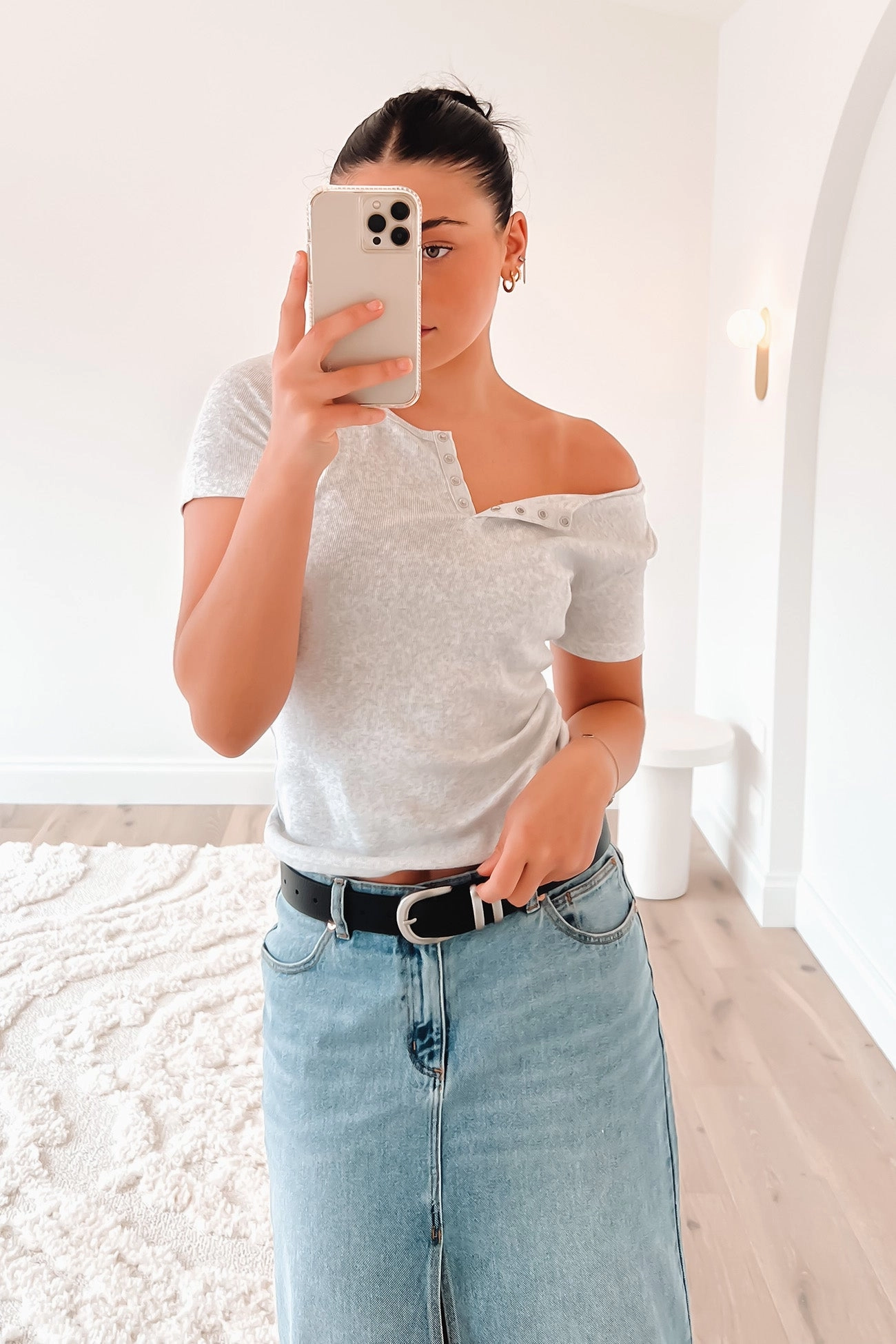Billie Rib Buttoned Tee Snow Marle sale jeans