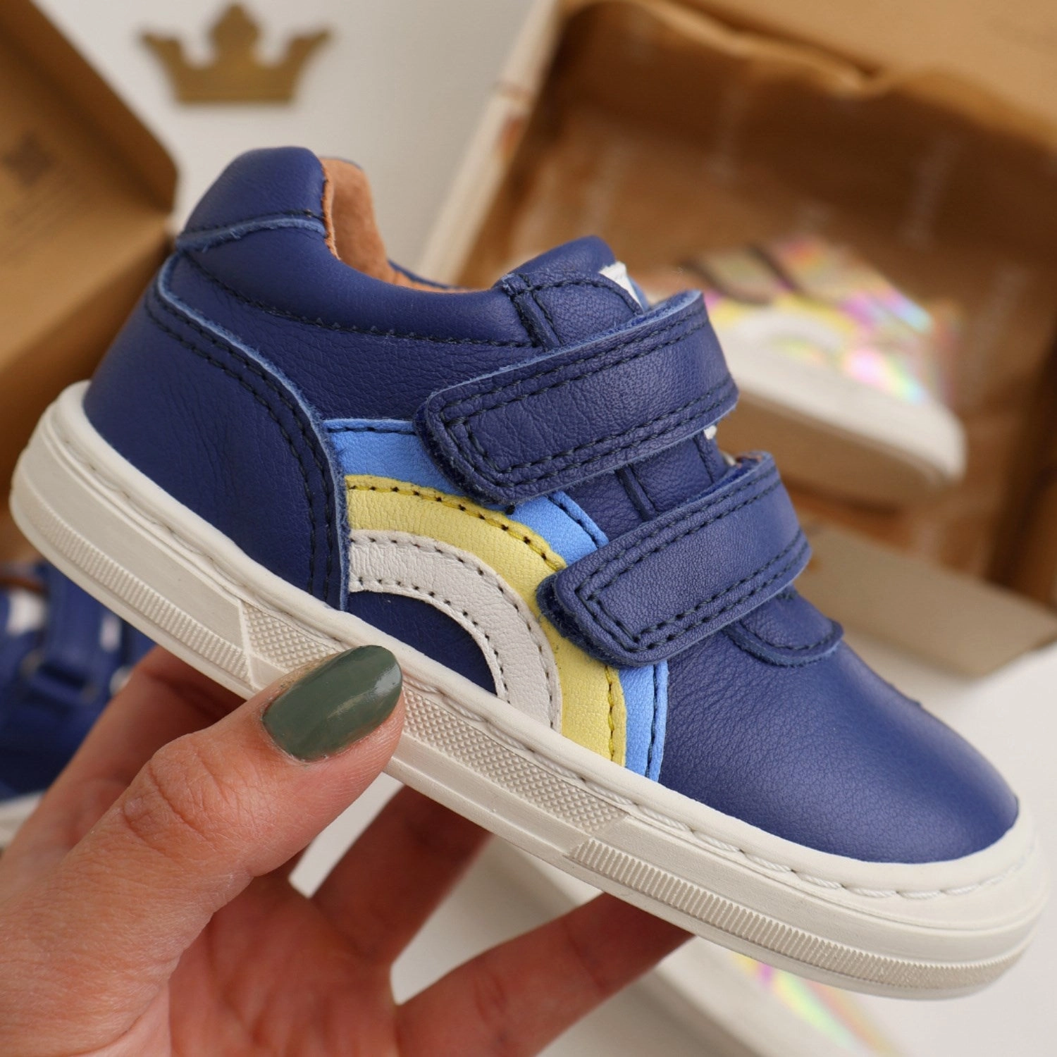 Bisgaard Deep Blue Rainbow Low Velcro Shoe Boots