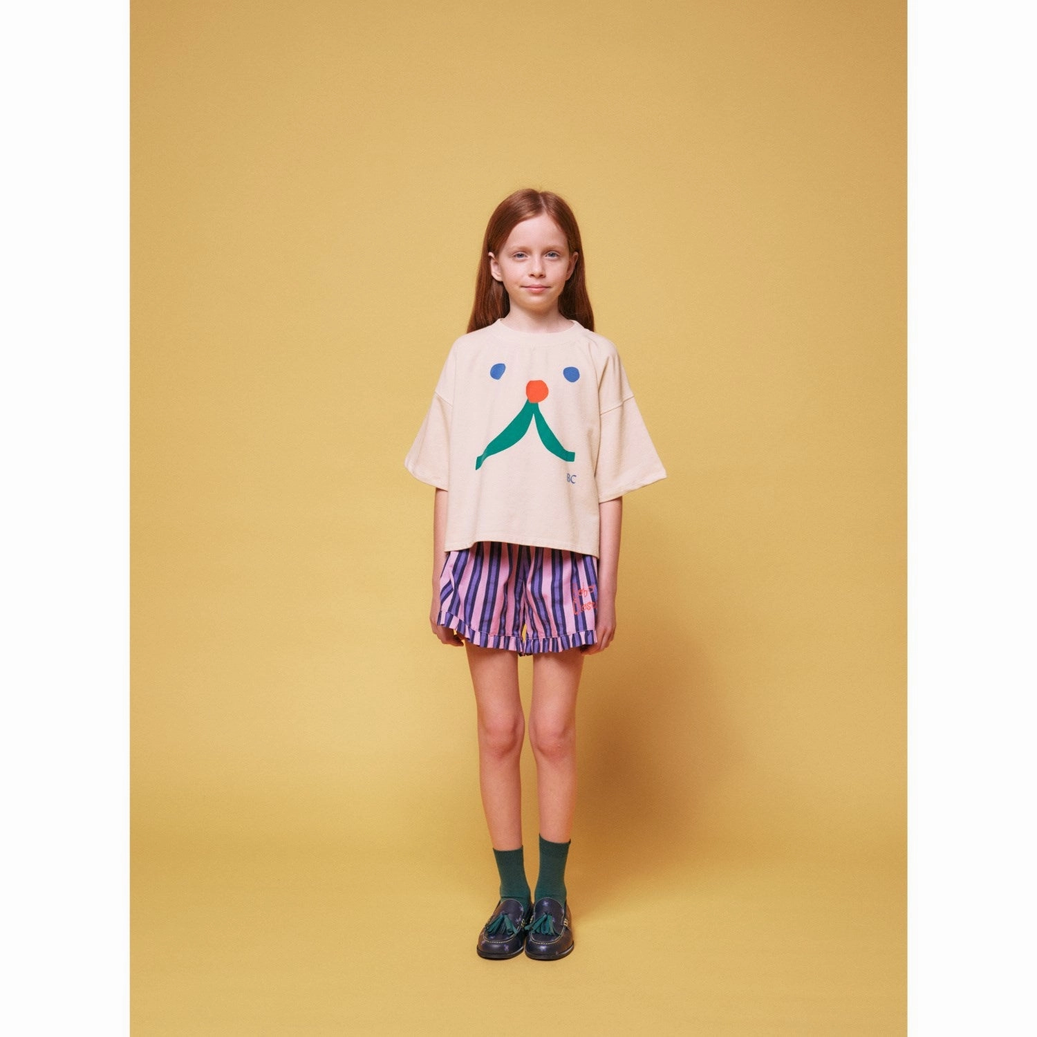 Bobo Choses Beige Funny Face Short Sleeve Sweatshirt Suede