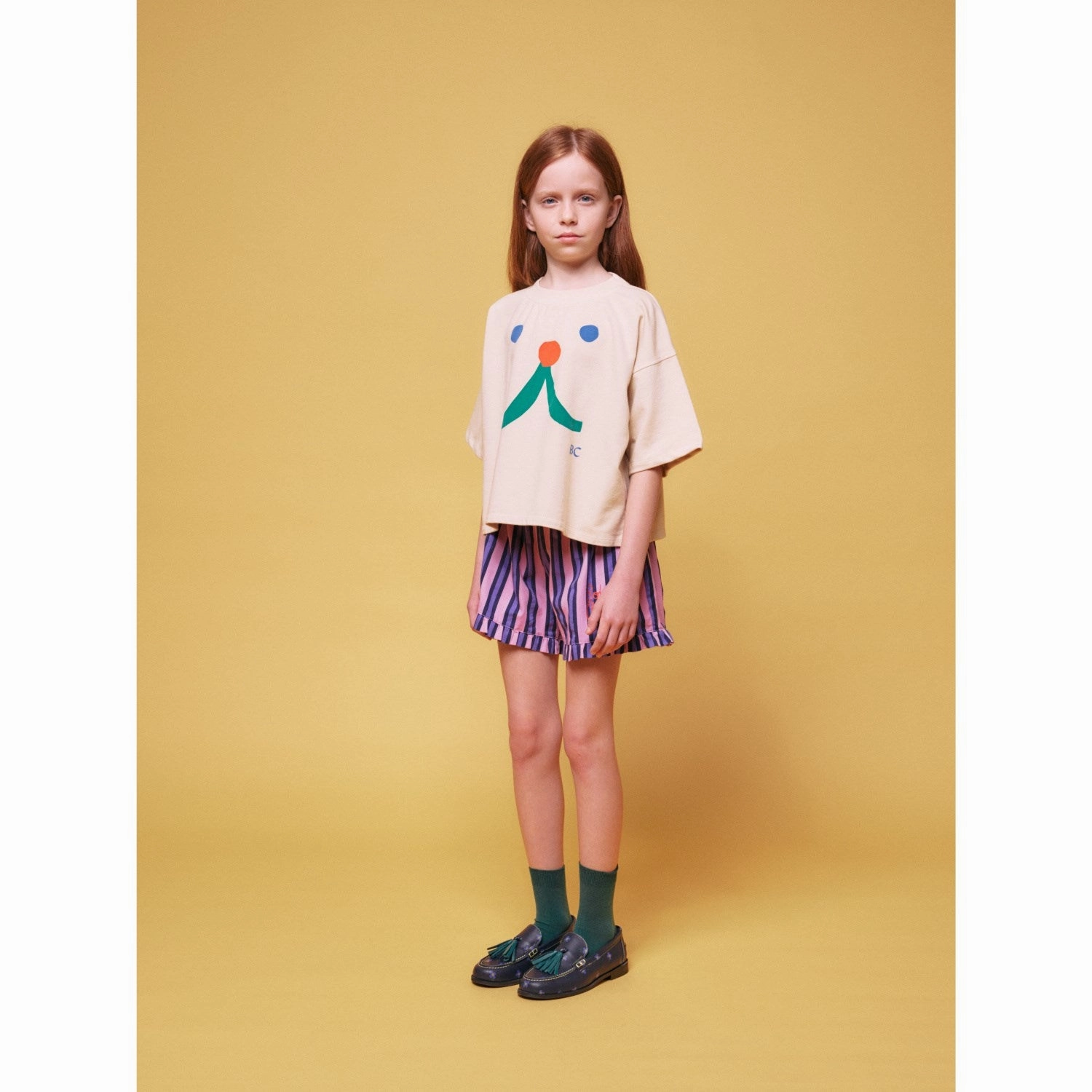 Bobo Choses Beige Funny Face Short Sleeve Sweatshirt Suede