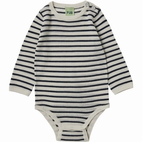 Breathable FUB Ecru/Dark Navy Baby Bodysuit Ls Fitted