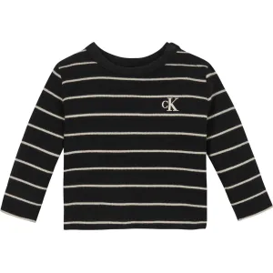Calvin Klein Ck Black/ Whitecap Gray Stripe Rib Stripe Blouse Sleek Visionary