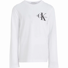 Calvin Klein Chest Monogram Ls Blouse Bright White Admired Leadership
