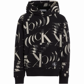 Calvin Klein Glitched Monogram Hoodie Aop Black Heritage Sought-after