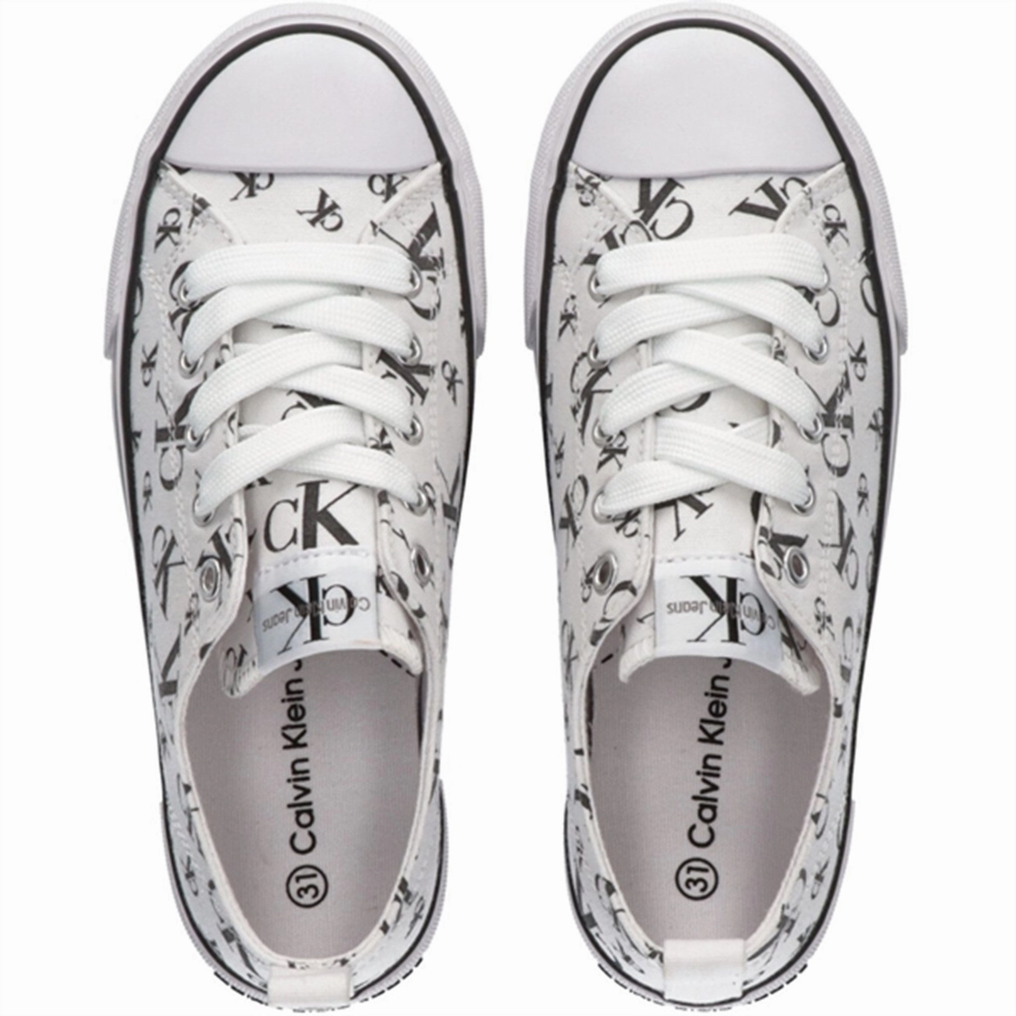 Original Calvin Klein Logo All Over Low Cut Lace-Up Sneakers White Timeless