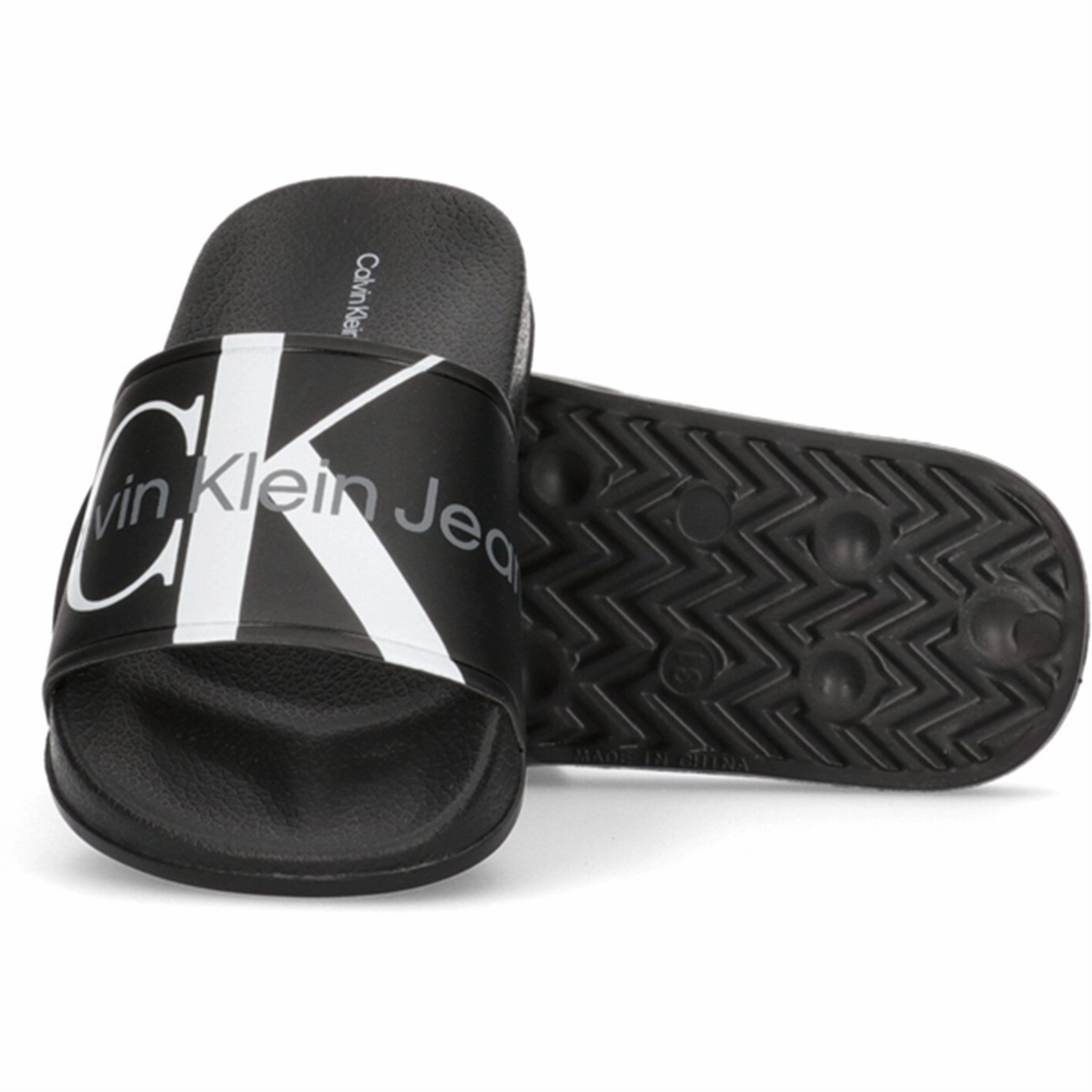 Calvin Klein Logo Pool Slide Black Leather shoes