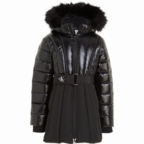 Calvin Klein Long Belted Puffer Coat Ck Black Exclusive Chic