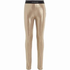 Calvin Klein Metallic Coated Leggings Frosted Almond Stylish Rare