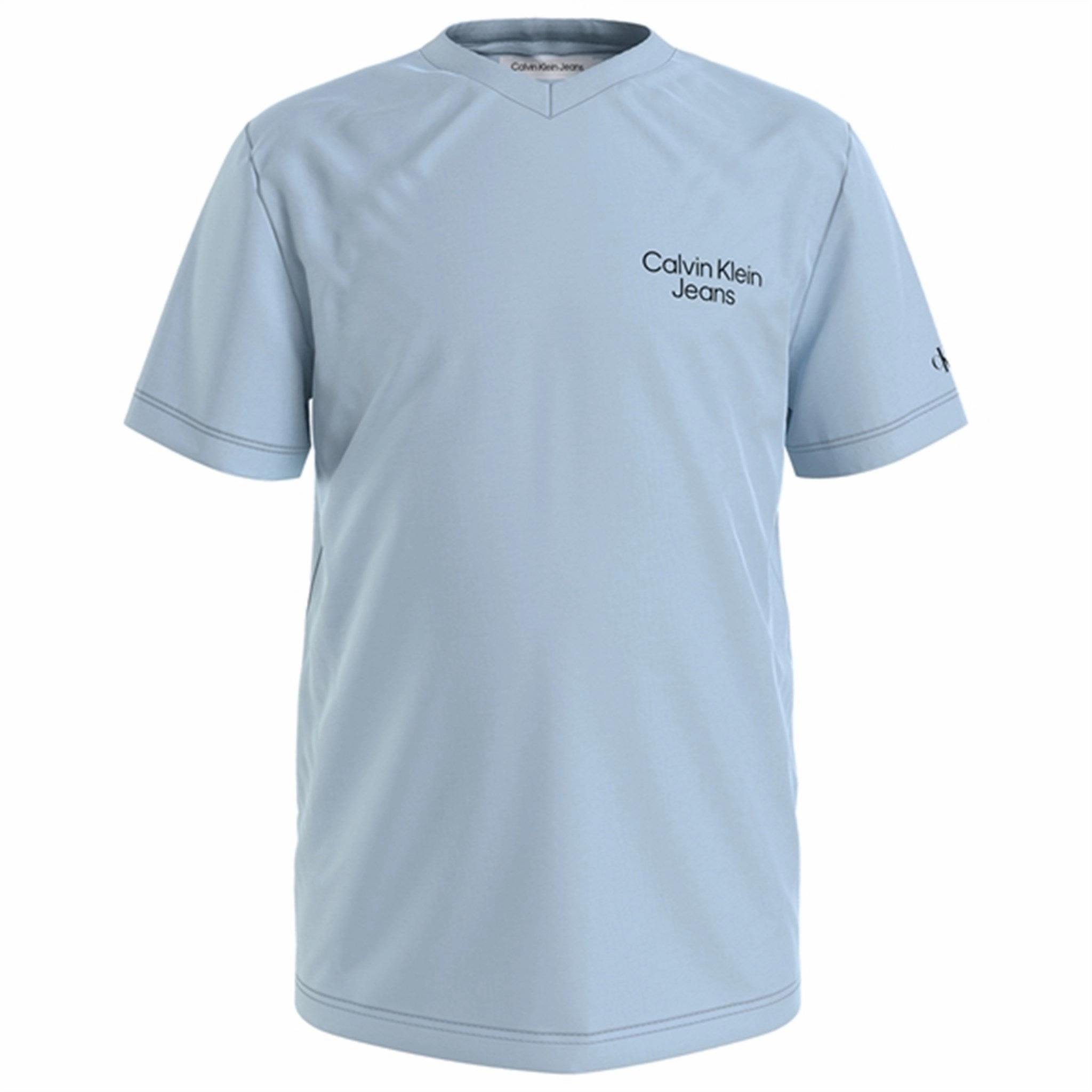 Calvin Klein Stack Logo V-Neck T-Shirt Keepsake Blue Design High-end