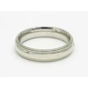Camelot 4mm Wide Milgrain Edge Comfort Fit Wedding Band 14k White Gold Size 6