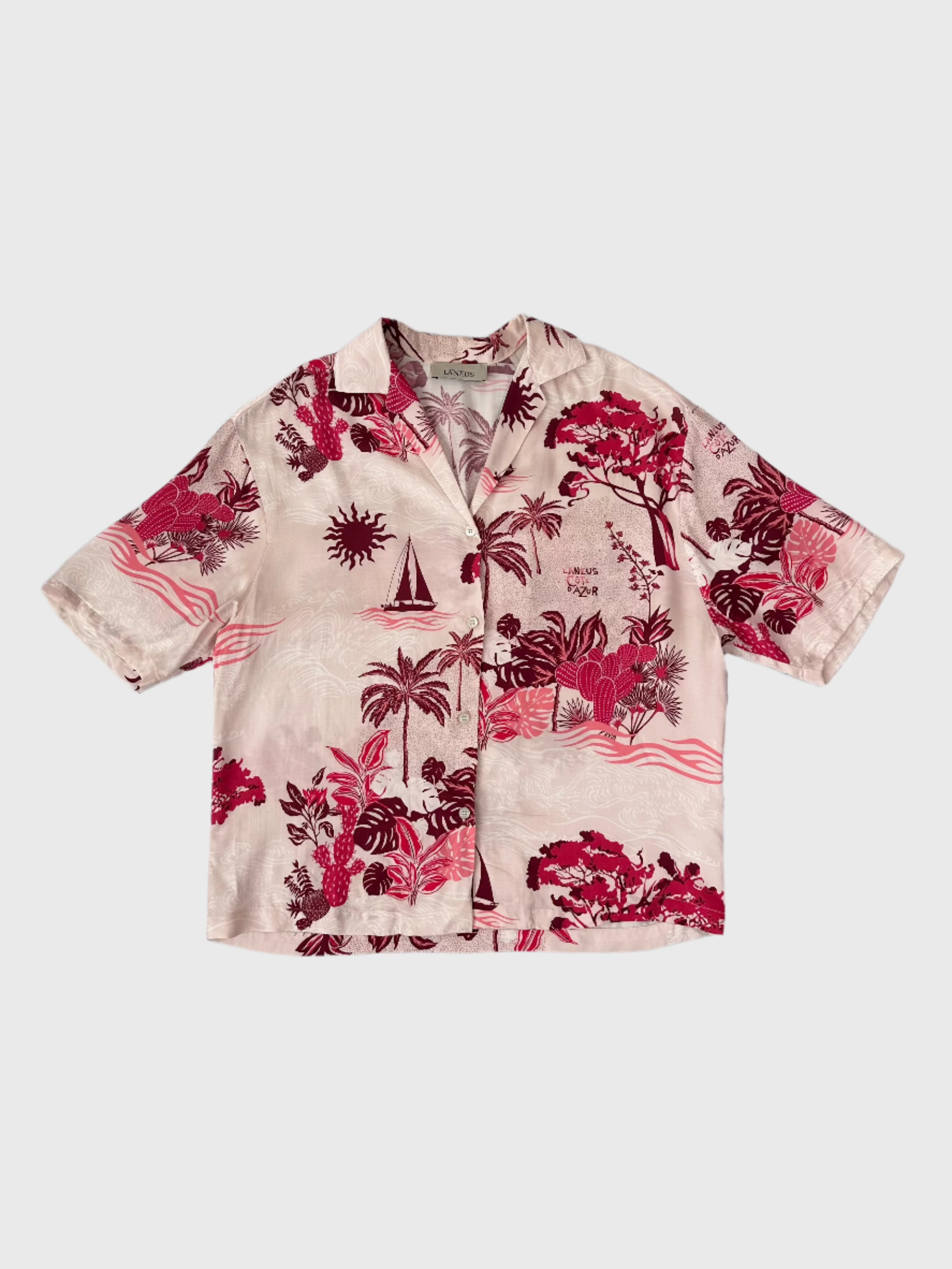 Camicia Rosa Con Stampa Palme In Raso new arrival kurti new arrivals sarees mr price sandals new arrivals womens