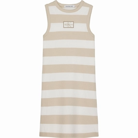 Captivating Calvin Klein Rib Dress Bright White/Classic Beige Leadership