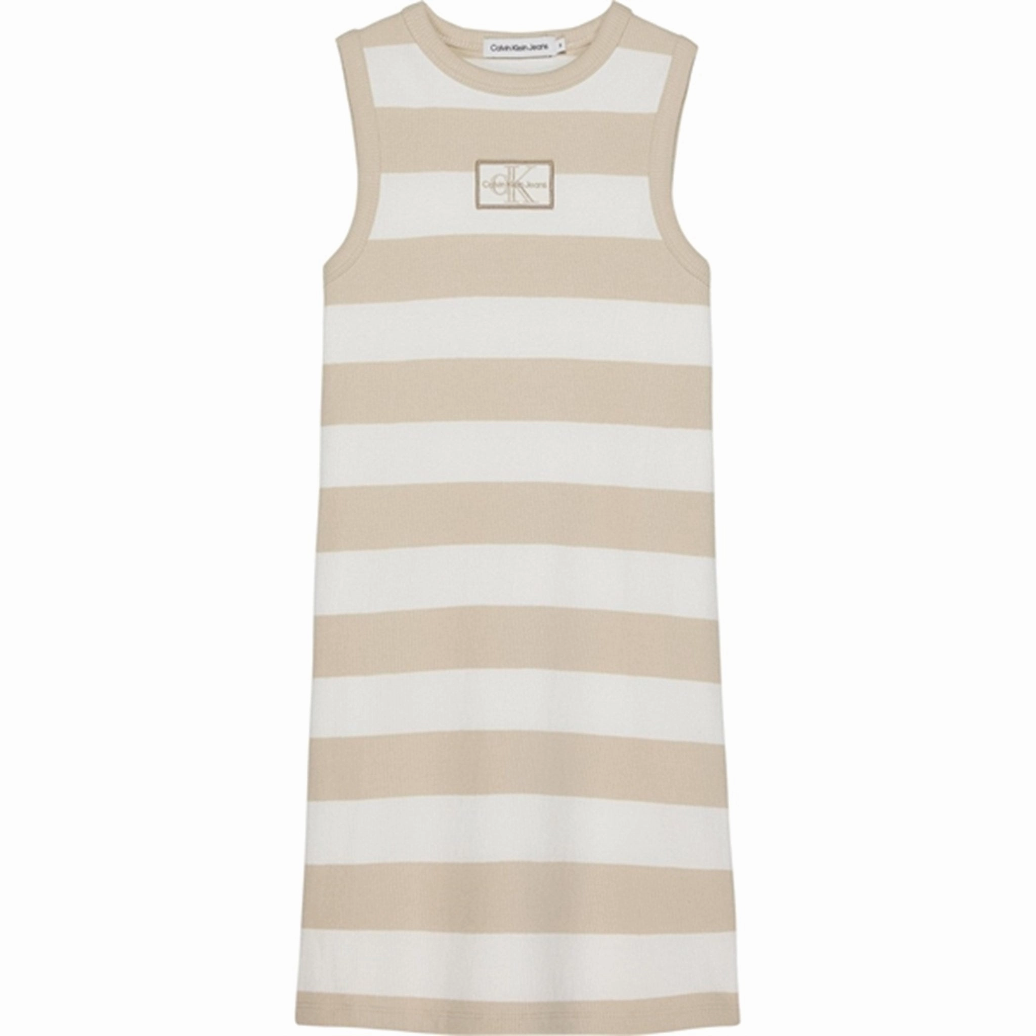 Calvin Klein Rib Dress Bright White/Classic Beige Unique Universal