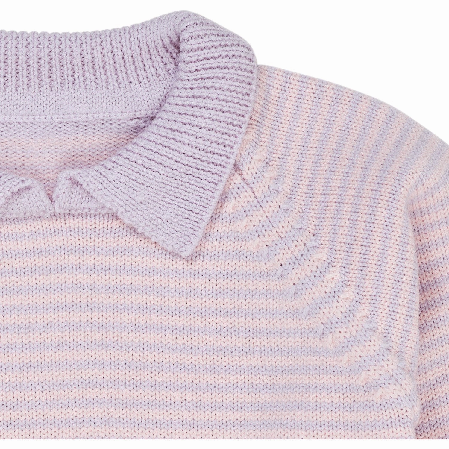 Captivating COPENHAGEN COLORS Lavender/Soft Pink Stripe Merino Striped Blouse W. Collar