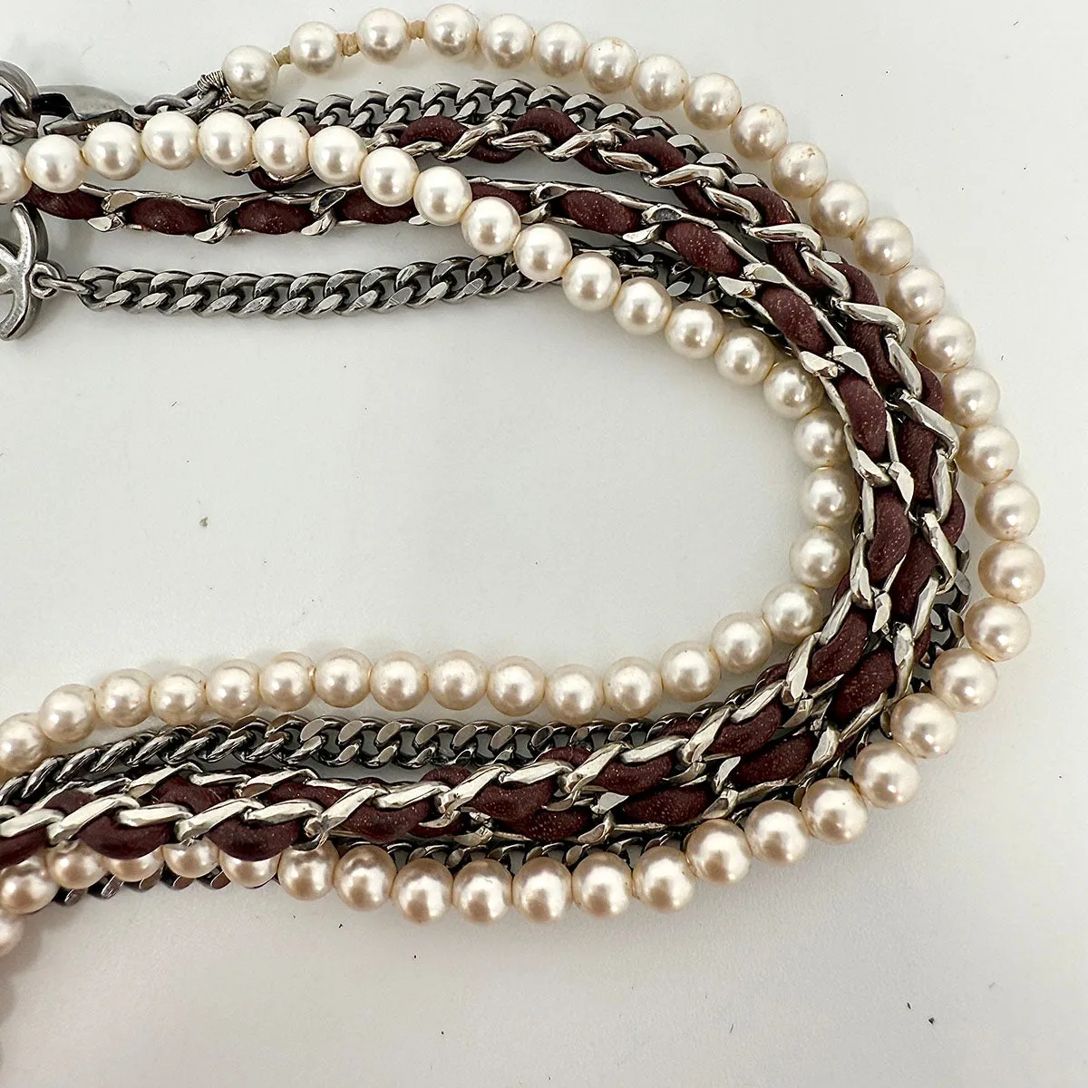 Chanel 3 Strand 28" Necklace with Faux Pearls and CC Logo / Eye Glass Necklace