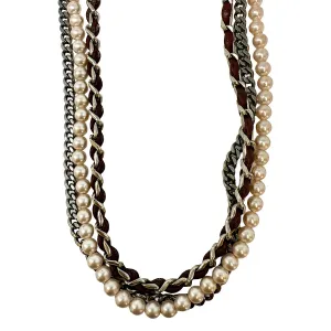 Chanel 3 Strand 28" Necklace with Faux Pearls and CC Logo / Eye Glass Necklace