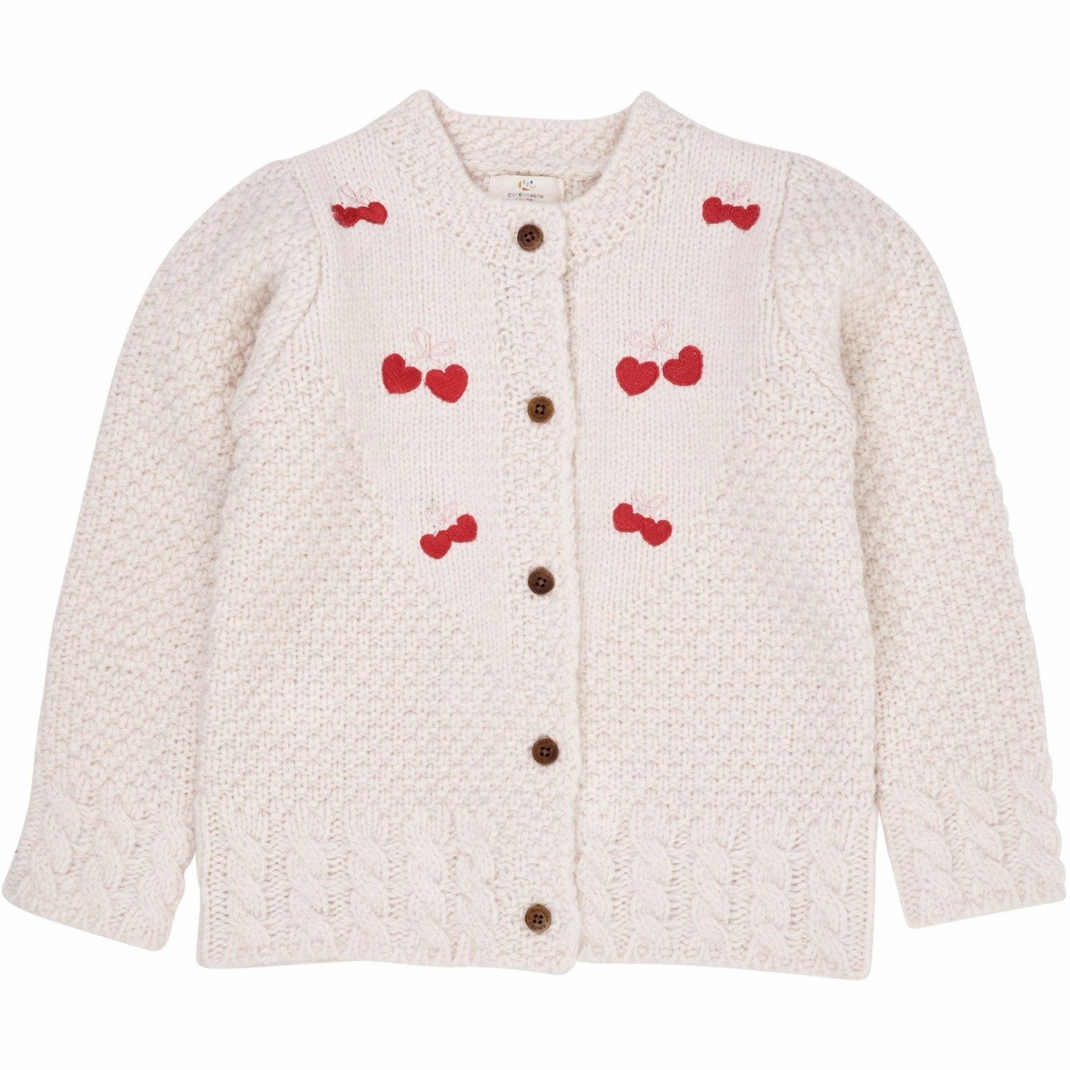 Copenhagen Colors Cream Lambwool Cardigan W. Bow Emb Applique
