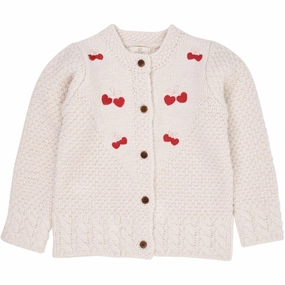 Copenhagen Colors Cream Lambwool Cardigan W. Bow Emb Applique Leather