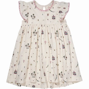 Copenhagen Colors Cream Tivoli Print Printed Dress W. Ruffle Sleeves Retro Fabric