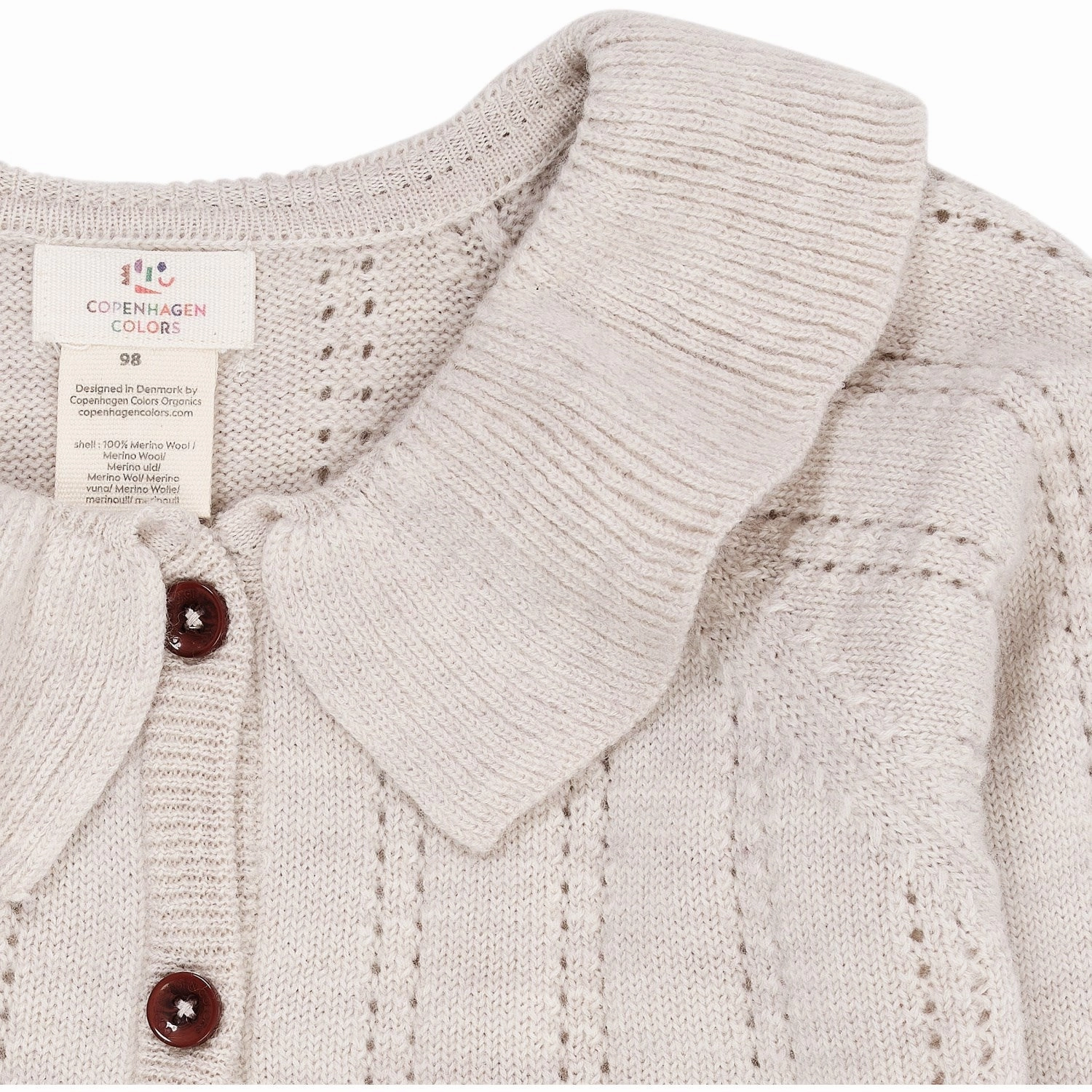 Copenhagen Colors Pale Cream Melange Merino Pattern Cardigan W. Collar Applique