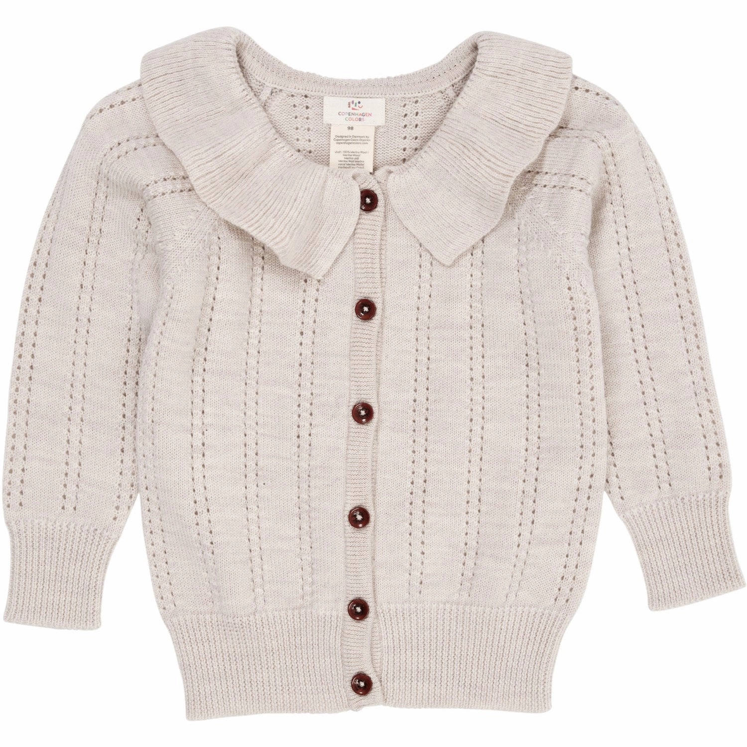 Copenhagen Colors Pale Cream Melange Merino Pattern Cardigan W. Collar Applique