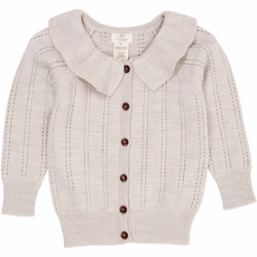 Copenhagen Colors Pale Cream Melange Merino Pattern Cardigan W. Collar Applique Bold