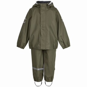 Cotton Mikk-Line Rainwear Jacket And Pants Dusty Olive Lace