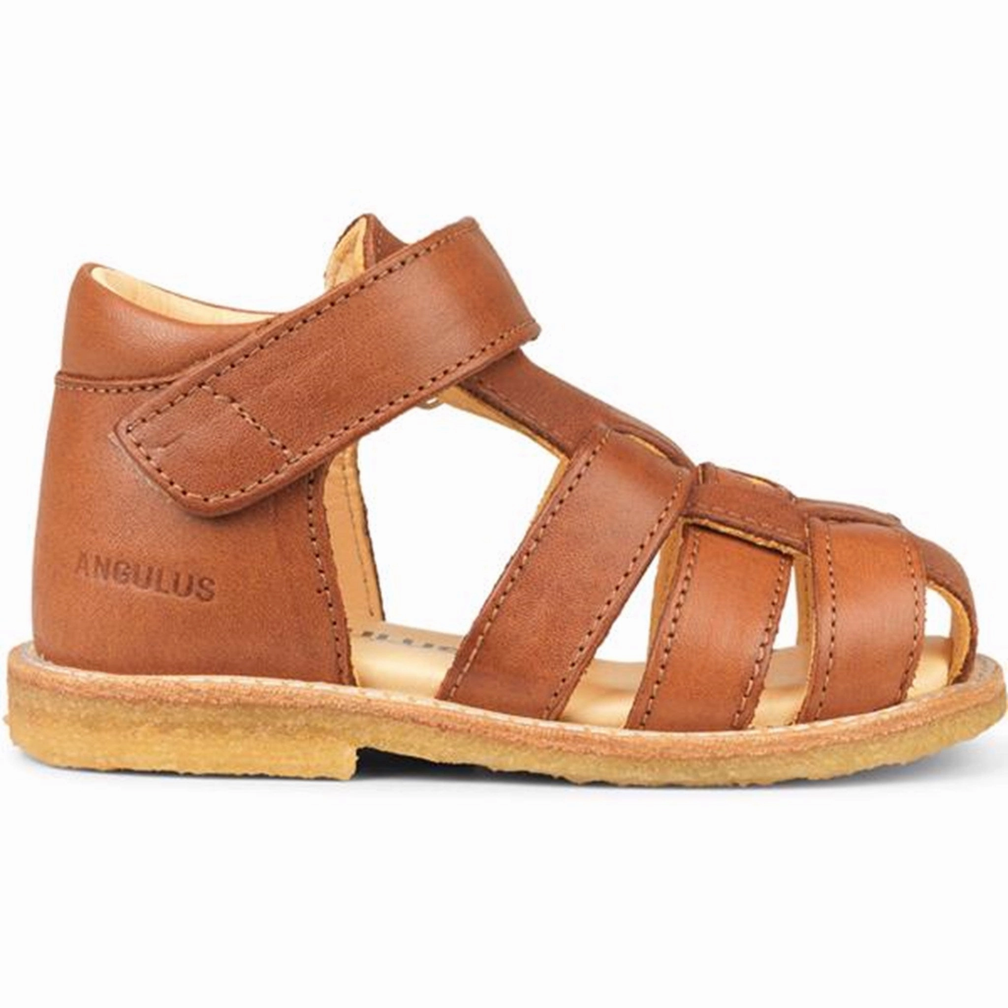 Cushioned insoles Angulus Sandal w. Closed Toe and Velcro Cognac