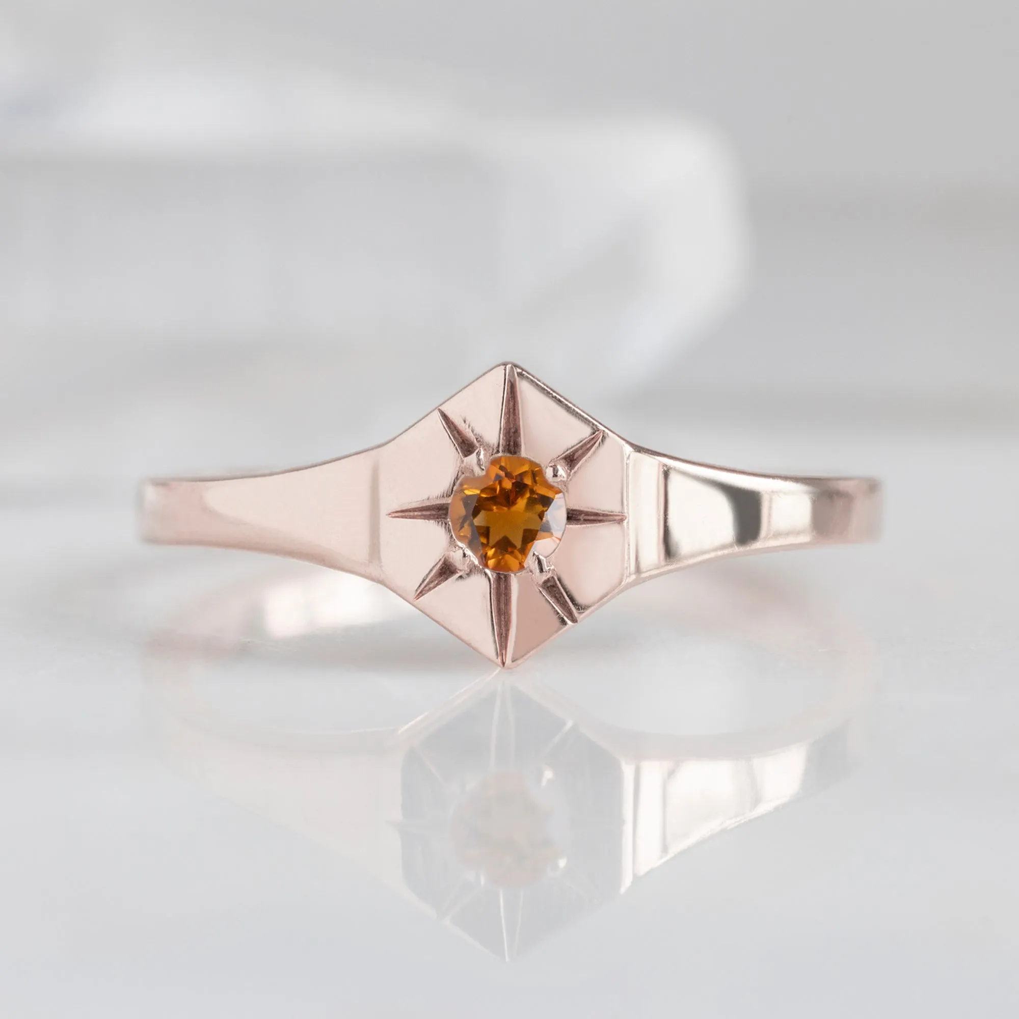 Custom Citrine Birthstone Signet Ring | Yellow, Rose or White Gold