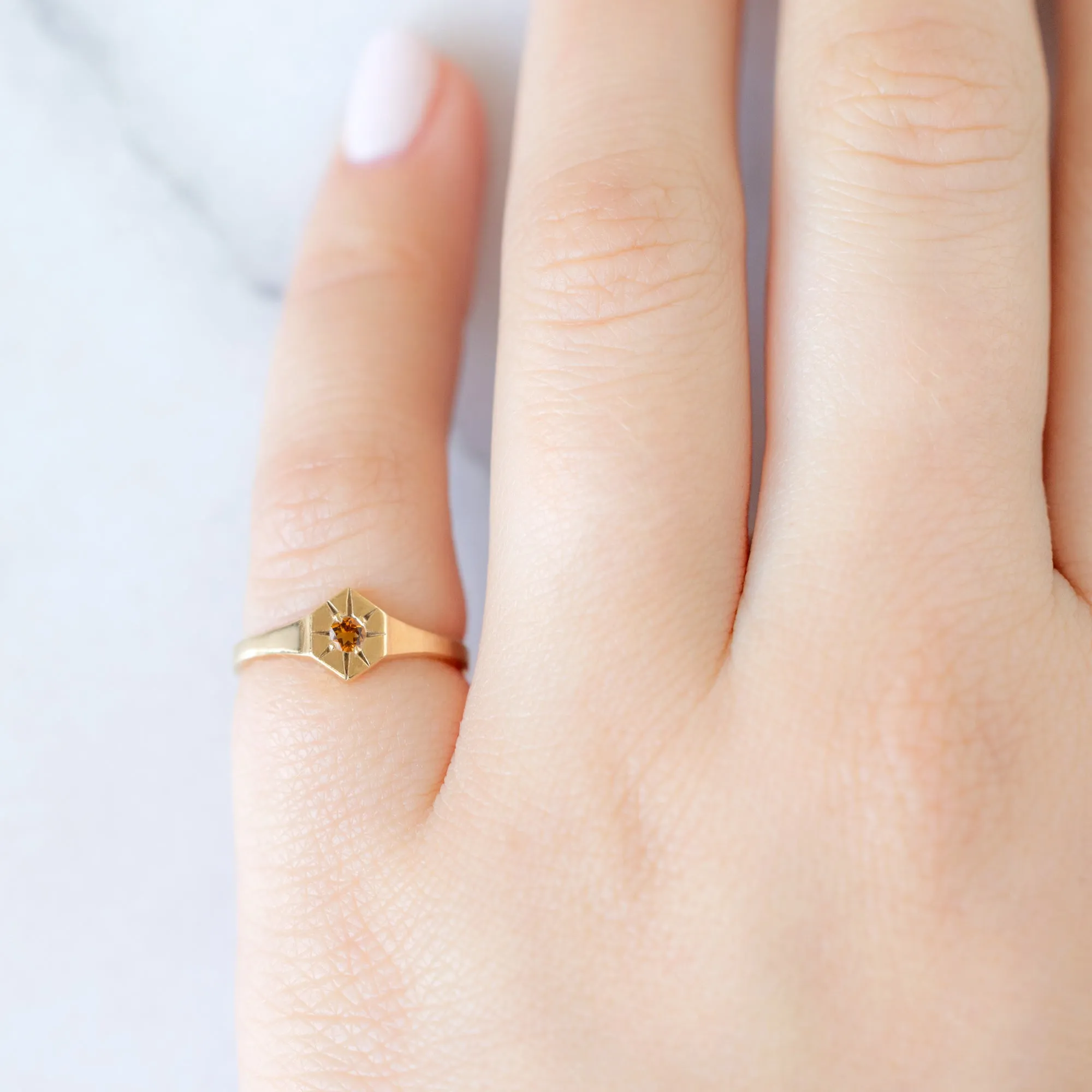 Custom Citrine Birthstone Signet Ring | Yellow, Rose or White Gold