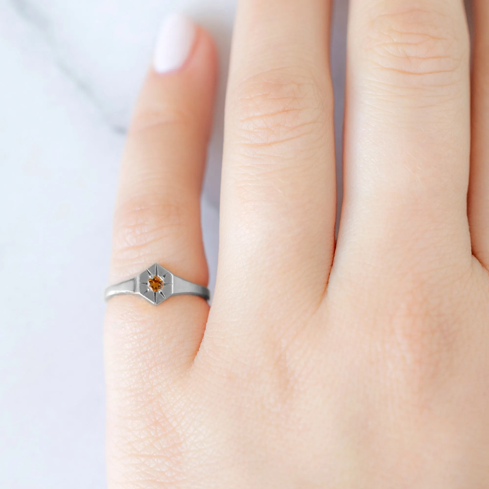 Custom Citrine Birthstone Signet Ring | Yellow, Rose or White Gold