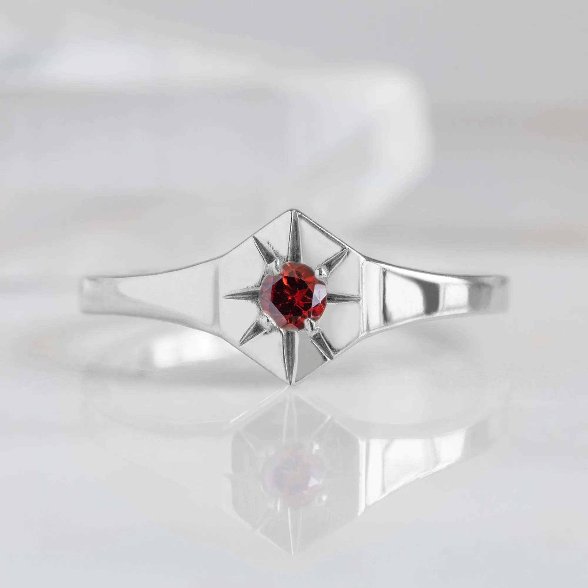 Custom Garnet Birthstone Signet Ring | Yellow, Rose or White Gold
