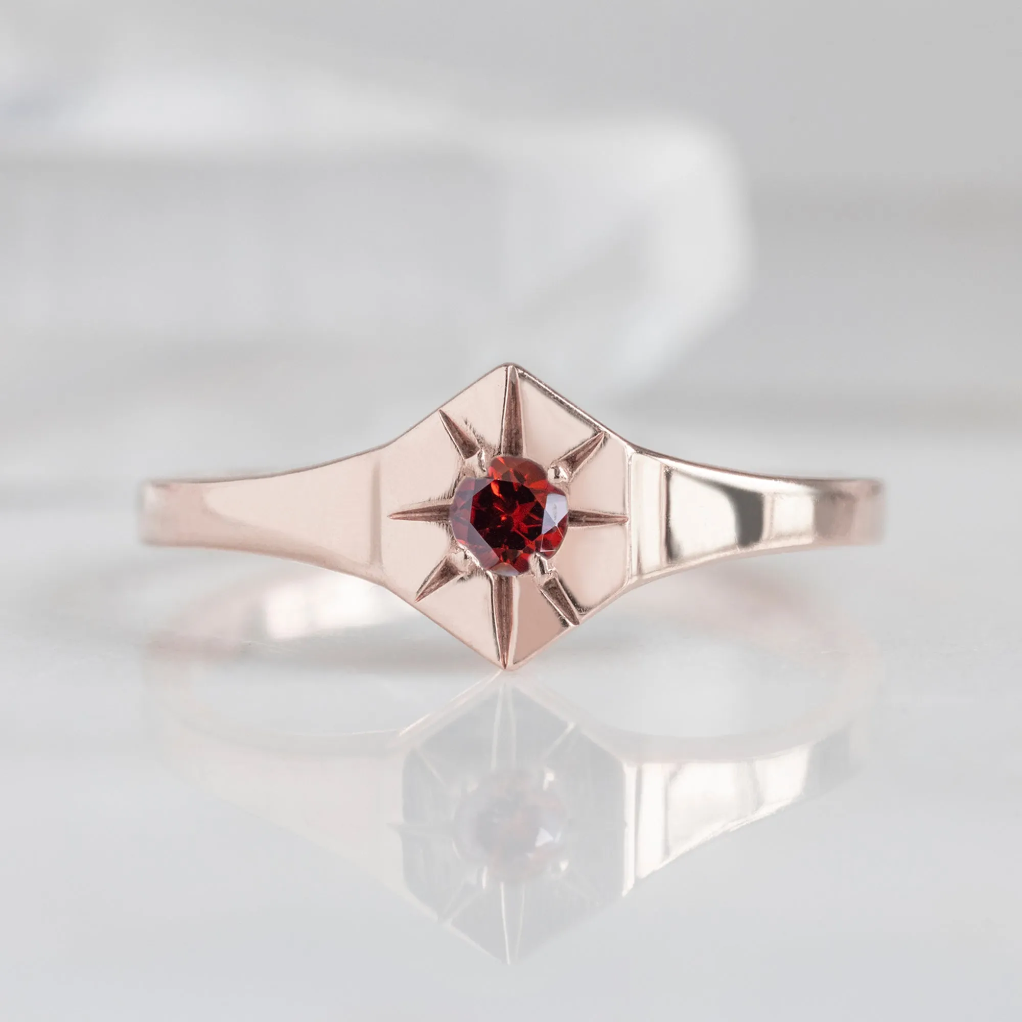 Custom Garnet Birthstone Signet Ring | Yellow, Rose or White Gold