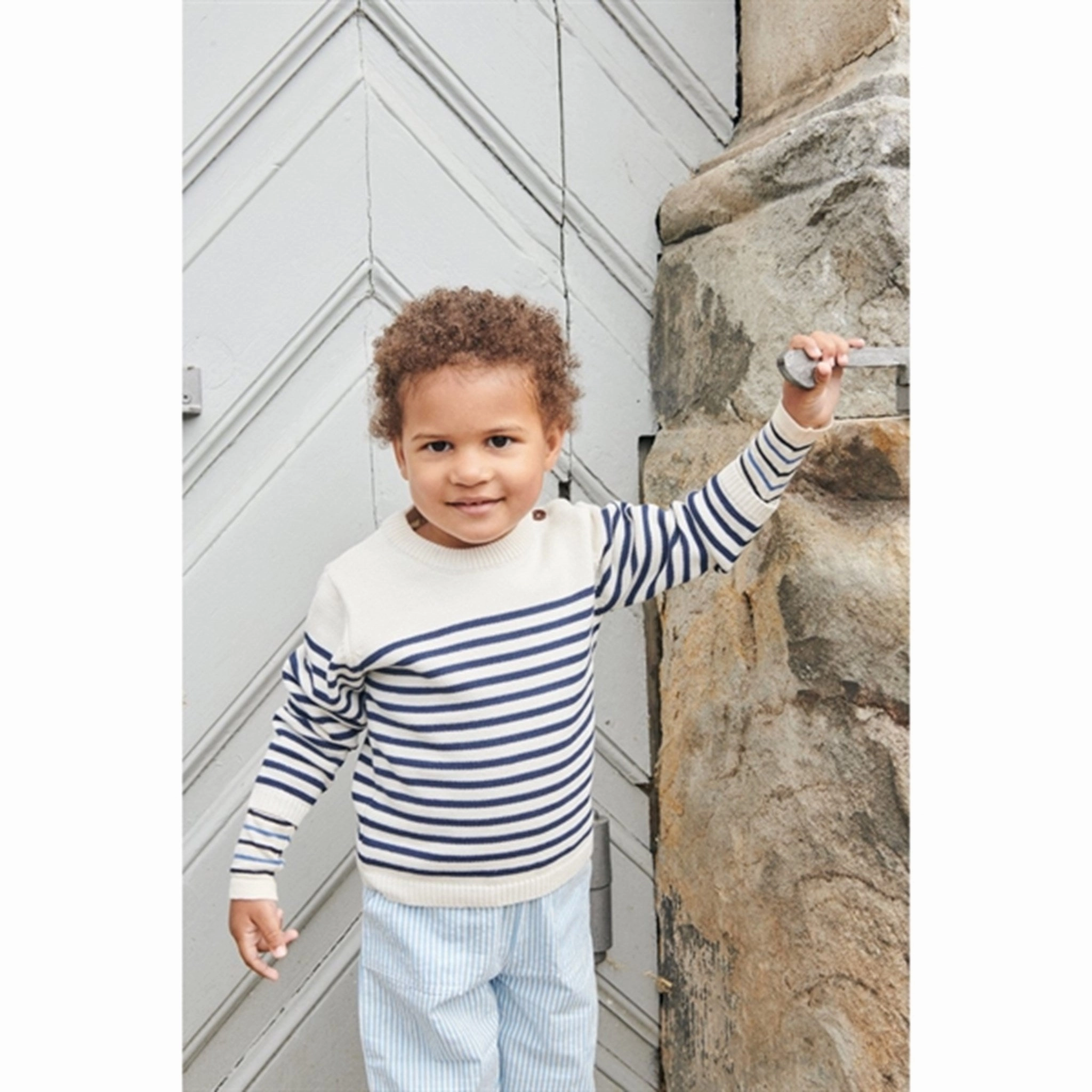 Desirable Copenhagen Colors Cream Navy Combi Knitted Striped Sailor Sweater