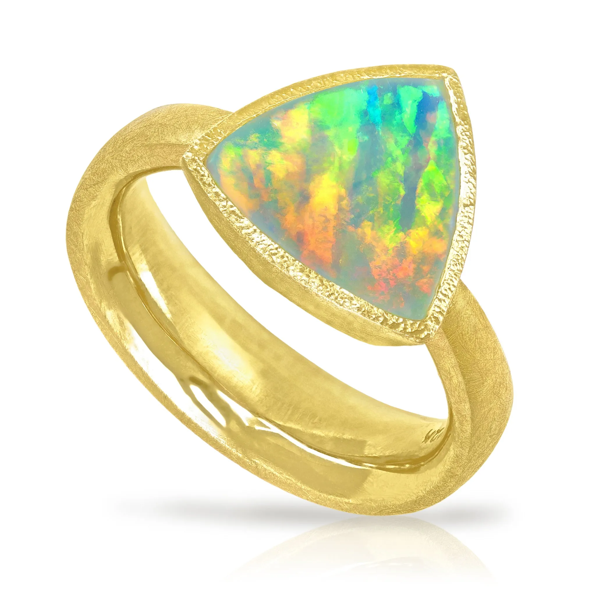 Devta Doolan Exceptional Mexican Crystal Rainbow Opal One of a Kind Gold Ring