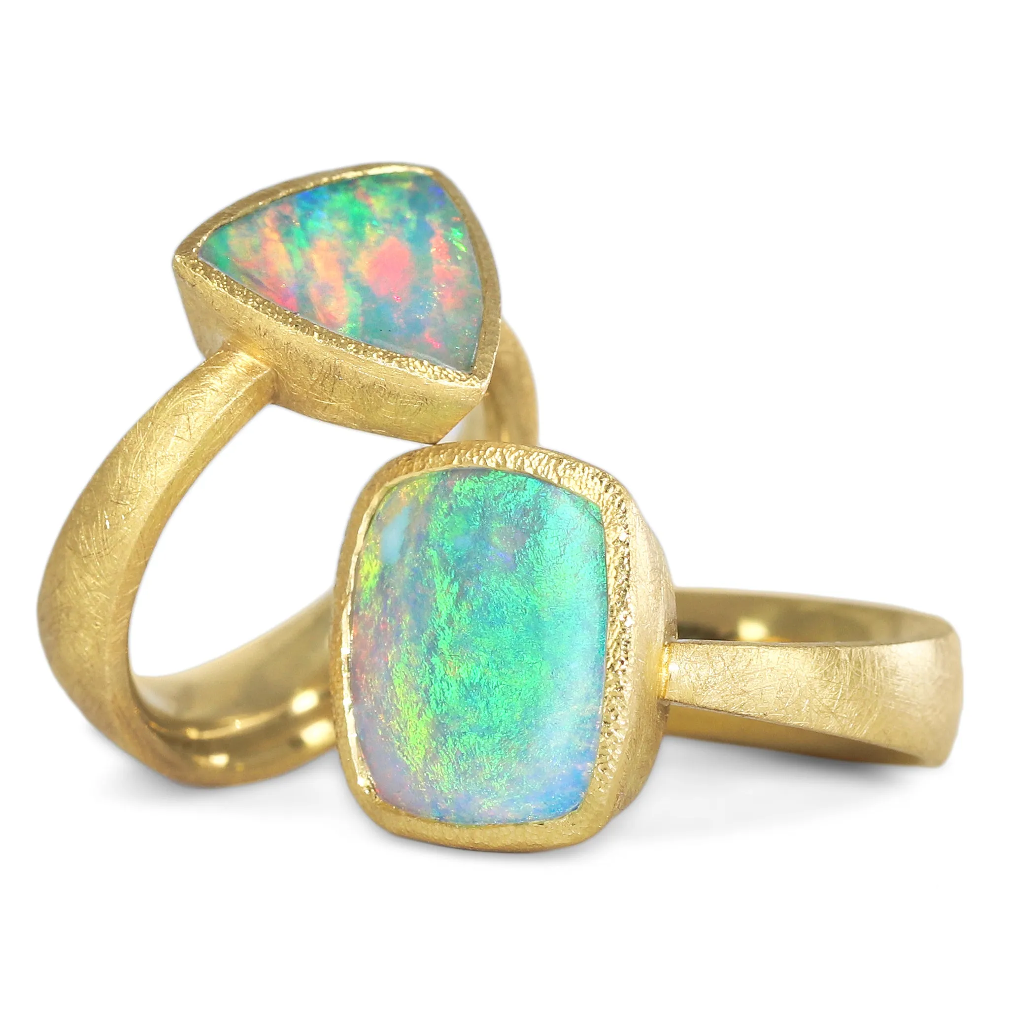 Devta Doolan Exceptional Mexican Crystal Rainbow Opal One of a Kind Gold Ring