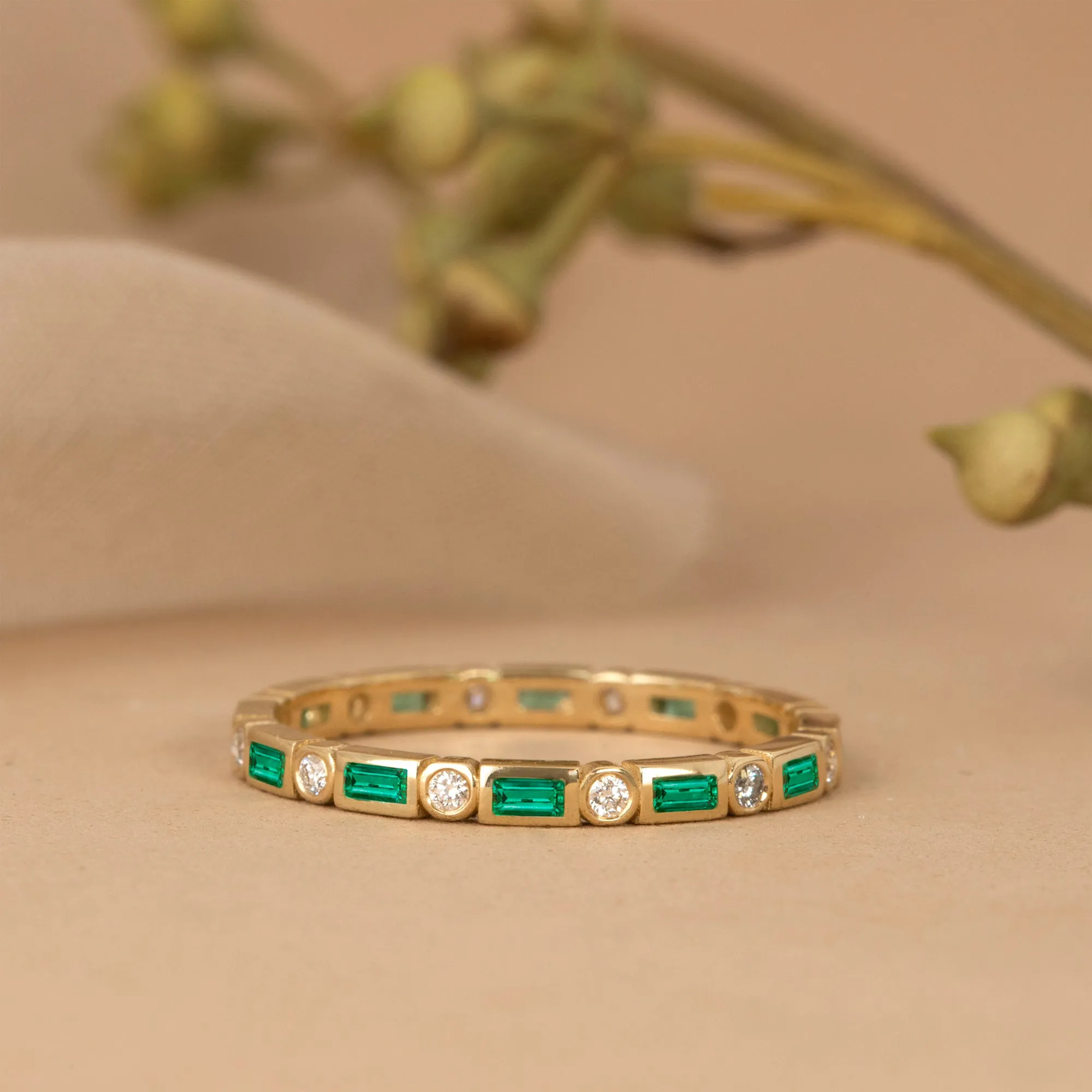Diamond and Baguette Emerald Eternity Ring, Tamia