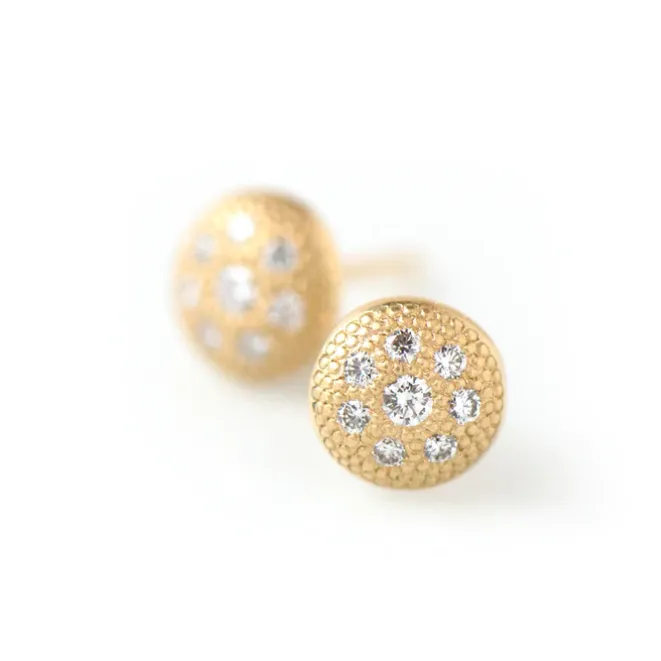 Diamond Stardust Button Stud Earrings