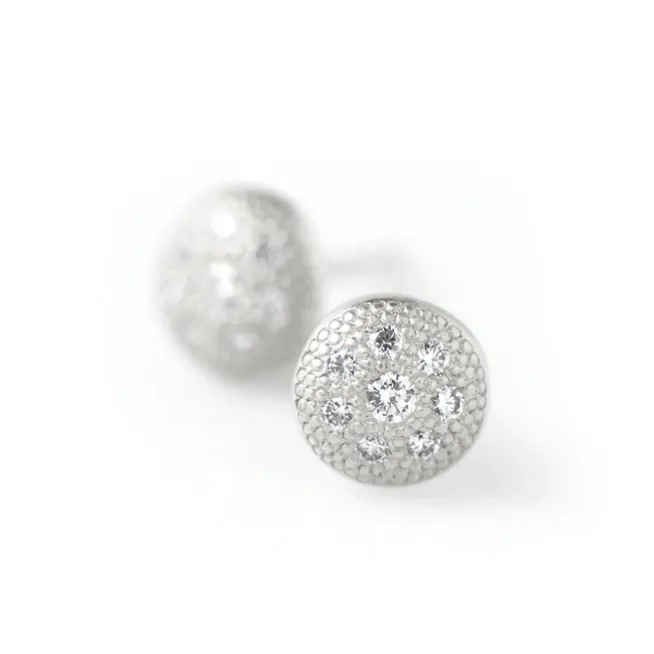 Diamond Stardust Button Stud Earrings