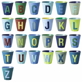 Distinctive RICE Bluish Colors Melamin Alphabet Cup Design