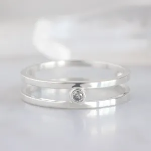 Double Band Salt and Pepper Diamond Ring | Sterling Silver