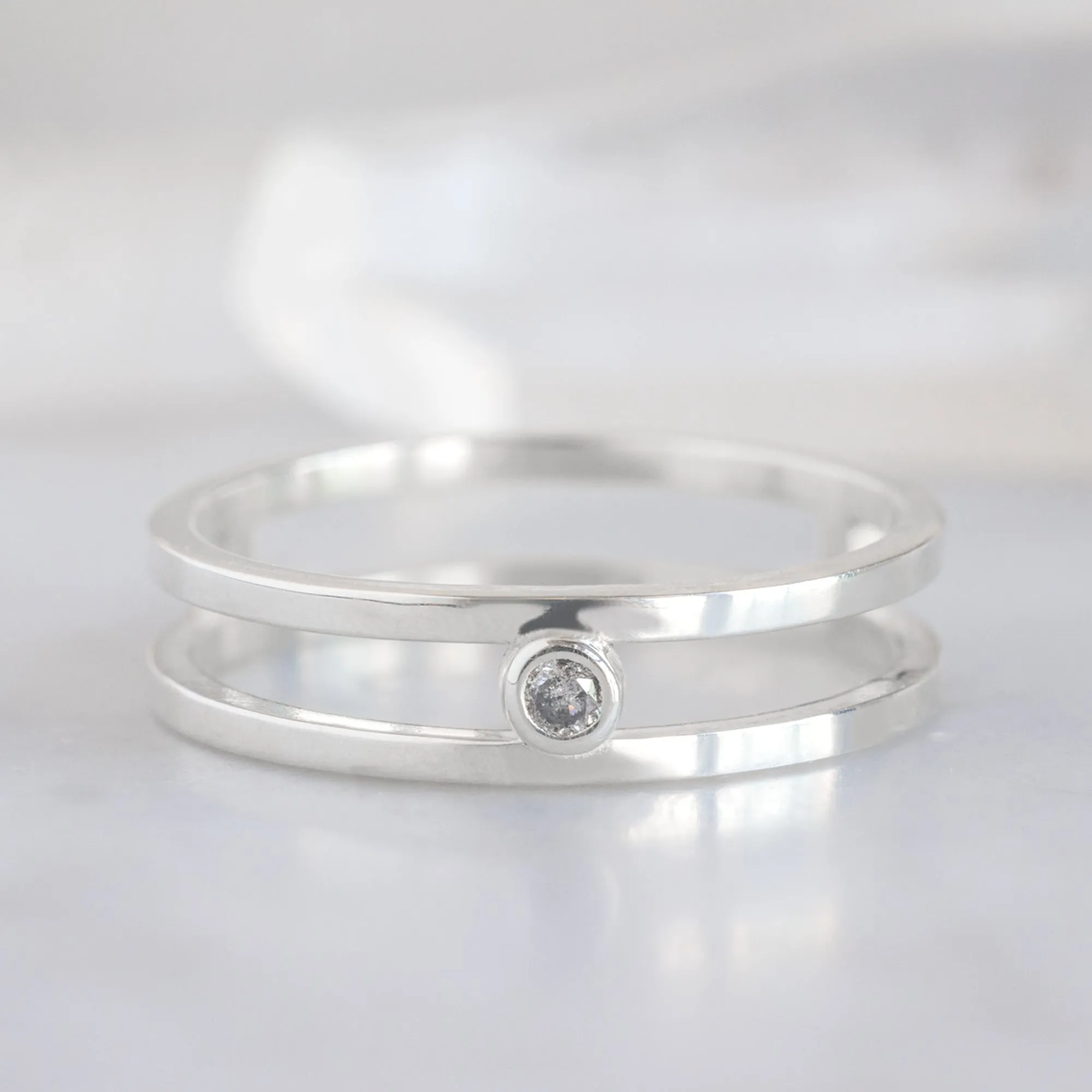 Double Band Salt and Pepper Diamond Ring | Sterling Silver