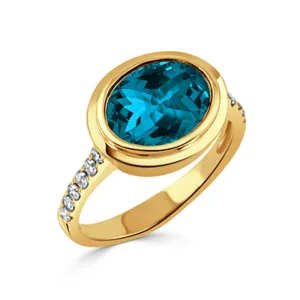 Doves 18k Gold London Blue Topaz and Diamond Ring