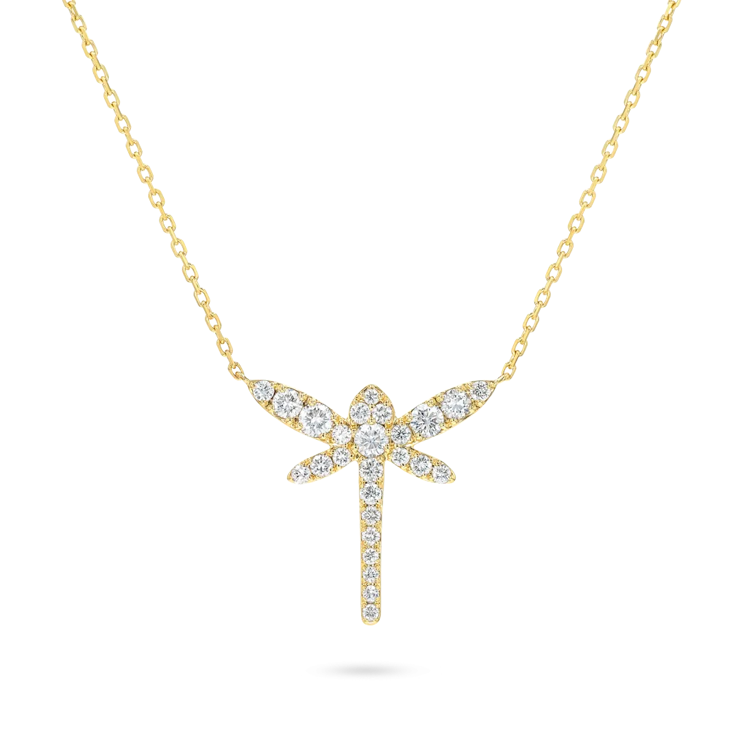Dragonfly Diamond Pendant Yellow Gold