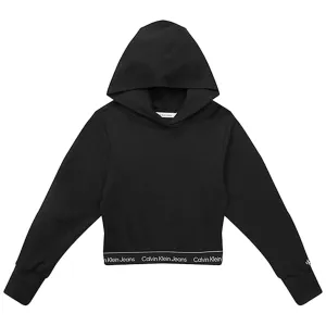 Durable Calvin Klein Punto Logo Tape Cropped Hoodie Black Magnetic