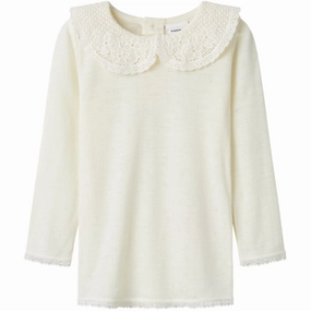 Elegance Name It Snow White Wang Wool Needle Blouse With Collar Noble