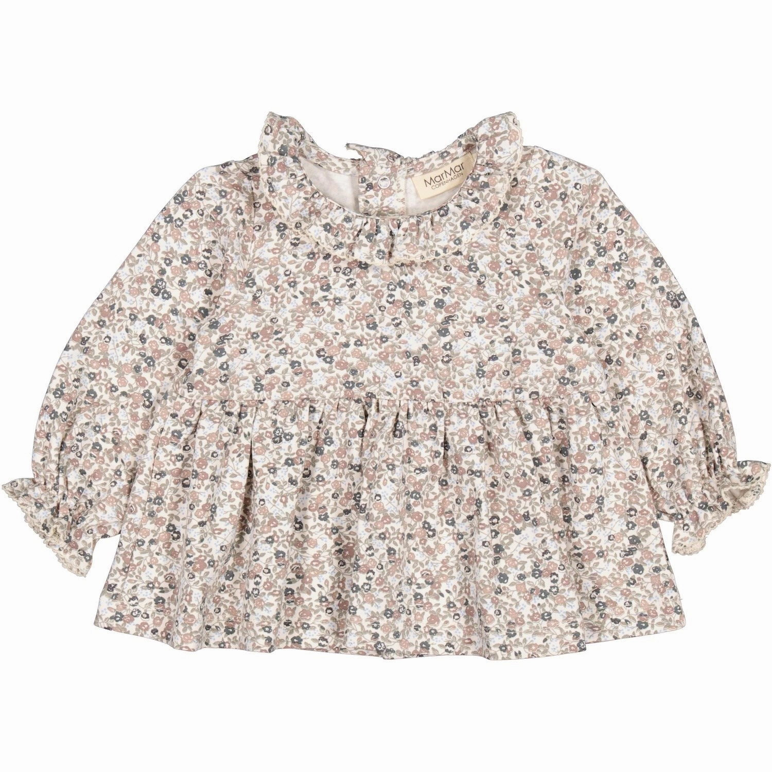 Elegant MarMar Jersey Print Deep Peony Tiora Frill LS Blouse