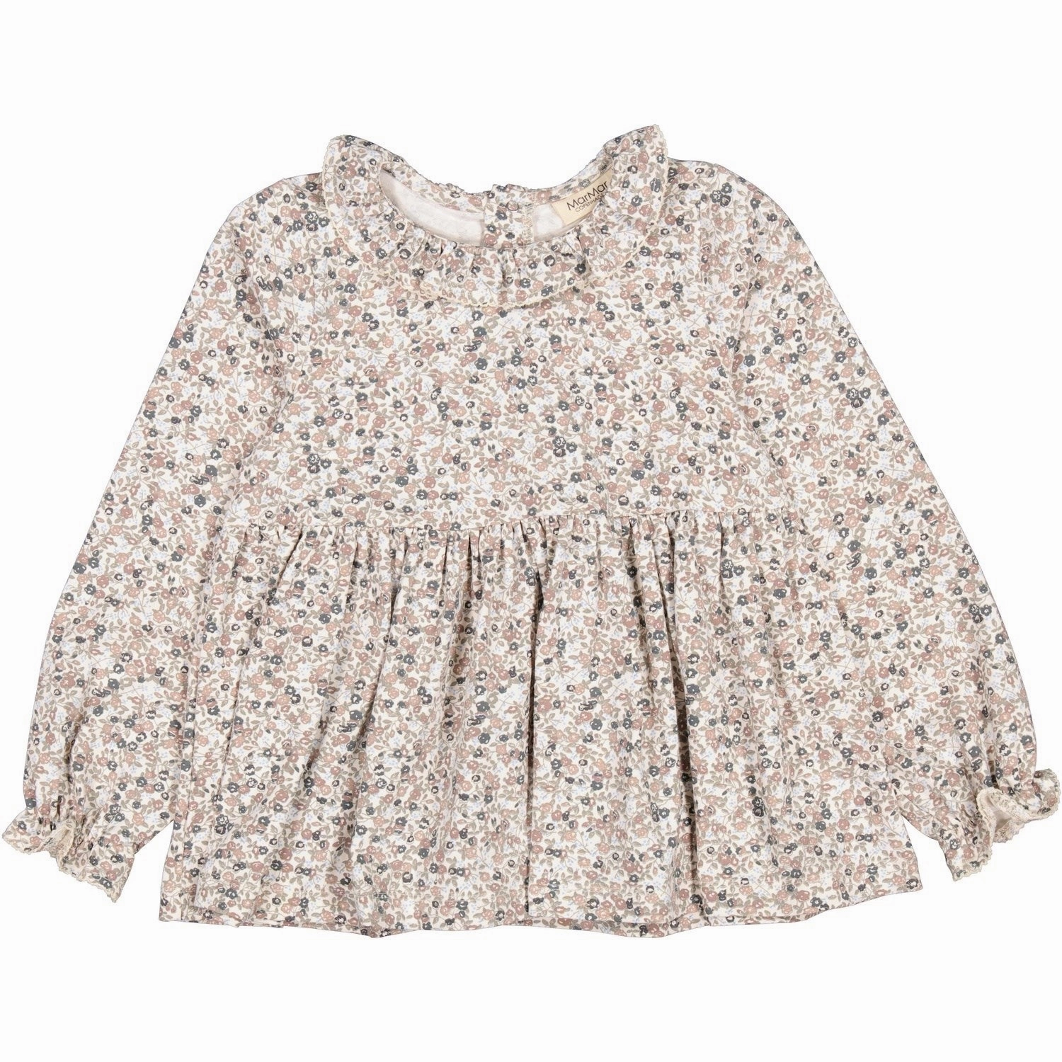 Elegant MarMar Jersey Print Deep Peony Tiora Frill LS Blouse Button