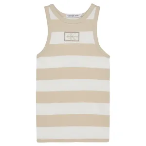 Elite Calvin Klein Rib Tank Top Bright White/Classic Beige Worldwide