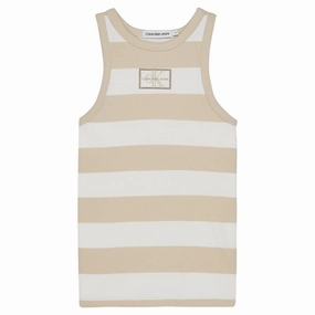 Elite Calvin Klein Rib Tank Top Bright White/Classic Beige Worldwide